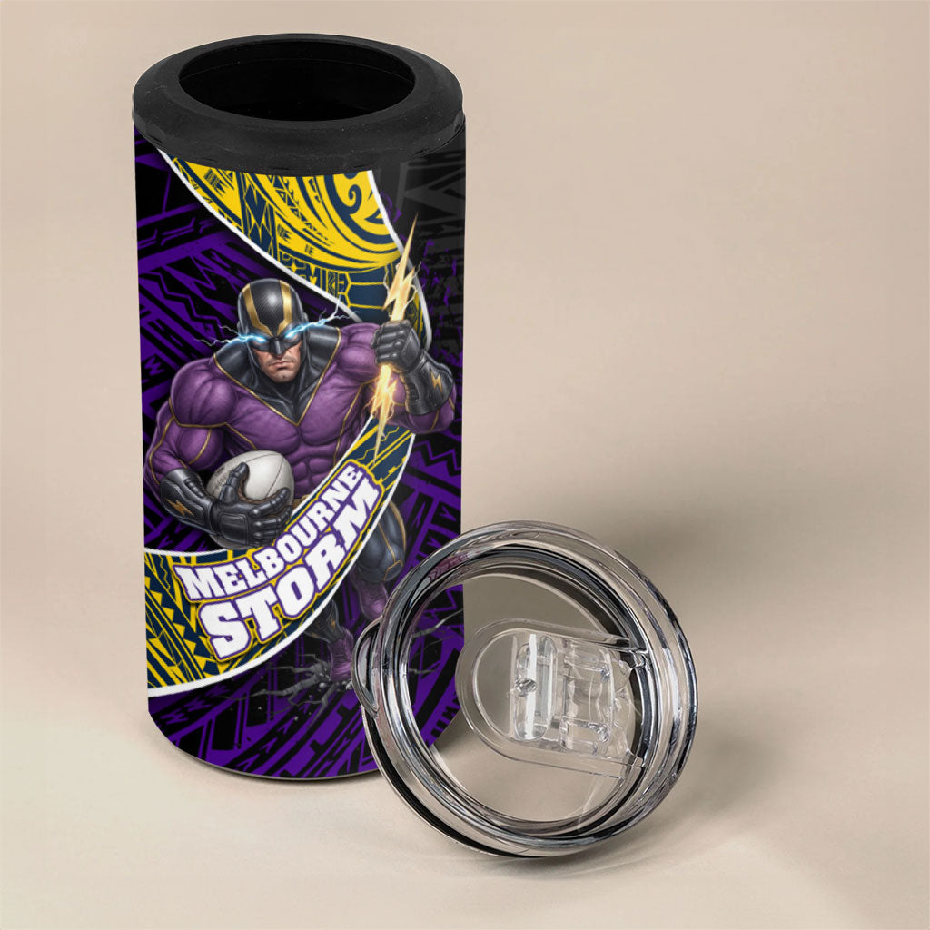 Melbourne Storm Rugby 4 in 1 Can Cooler Tumbler Tribal Polynesian Power Art - Lightning Mascot