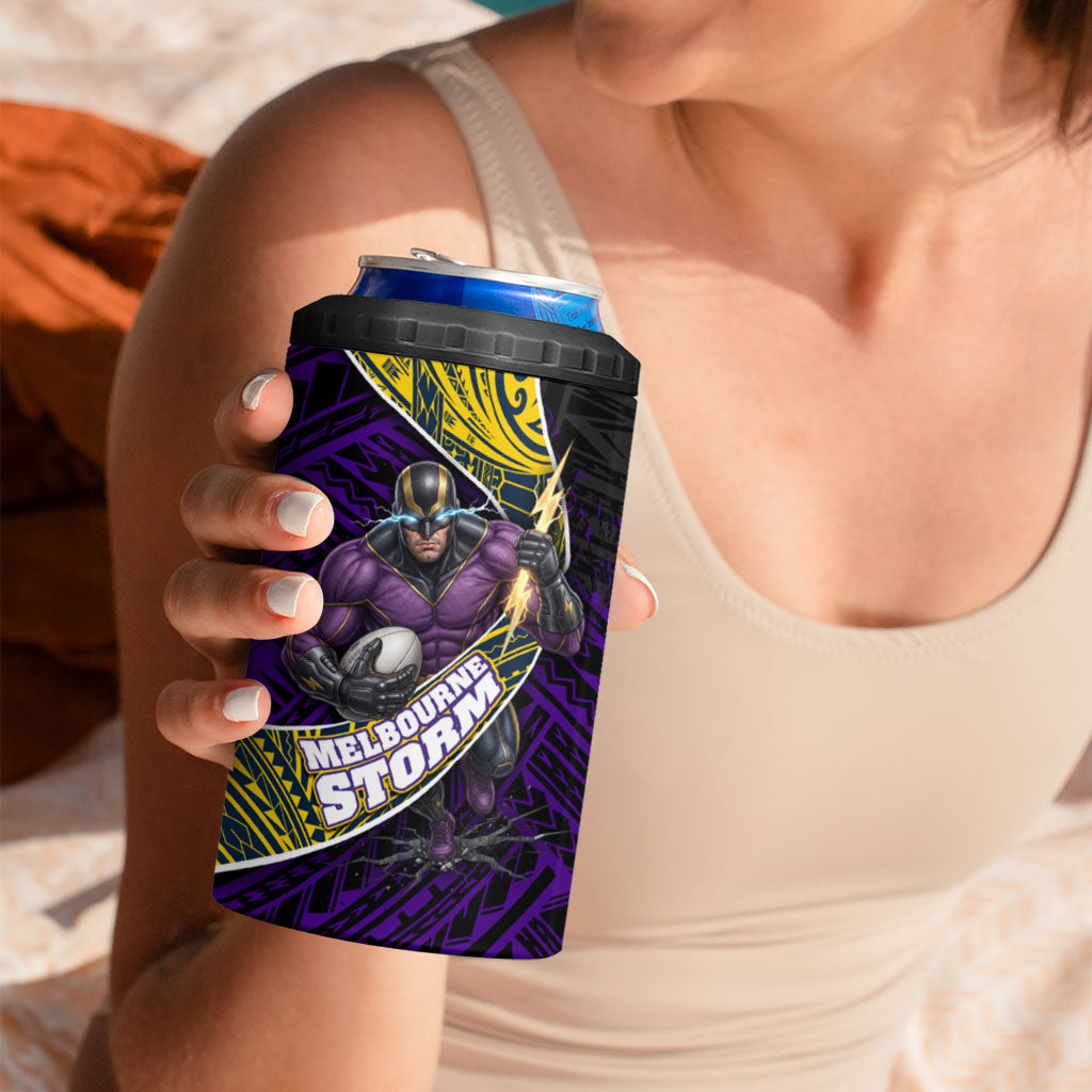 Melbourne Storm Rugby 4 in 1 Can Cooler Tumbler Tribal Polynesian Power Art - Lightning Mascot