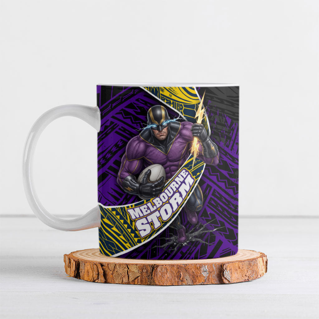 Melbourne Storm Rugby Ceramic Mug Tribal Polynesian Power Art - Lightning Mascot