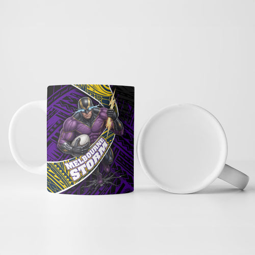 Melbourne Storm Rugby Ceramic Mug Tribal Polynesian Power Art - Lightning Mascot