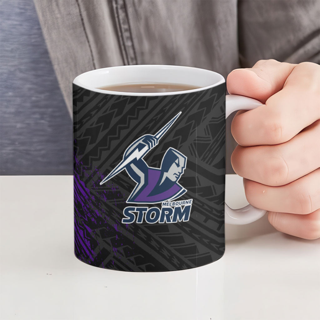 Melbourne Storm Rugby Ceramic Mug Tribal Polynesian Power Art - Lightning Mascot
