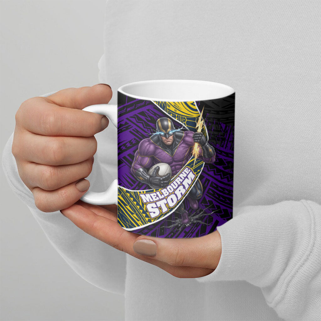 Melbourne Storm Rugby Ceramic Mug Tribal Polynesian Power Art - Lightning Mascot