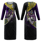 Melbourne Storm Rugby Couples Matching Long Sleeve Bodycon Dress and Hawaiian Shirt Tribal Polynesian Power Art - Lightning Mascot