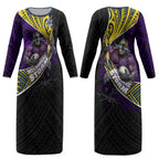 Melbourne Storm Rugby Couples Matching Long Sleeve Bodycon Dress and Long Sleeve Button Shirt Tribal Polynesian Power Art - Lightning Mascot