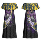 Melbourne Storm Rugby Couples Matching Off Shoulder Maxi Dress and Hawaiian Shirt Tribal Polynesian Power Art - Lightning Mascot