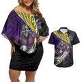 Melbourne Storm Rugby Couples Matching Off Shoulder Short Dress and Hawaiian Shirt Tribal Polynesian Power Art - Lightning Mascot