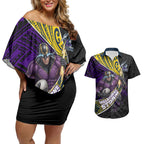 Melbourne Storm Rugby Couples Matching Off Shoulder Short Dress and Hawaiian Shirt Tribal Polynesian Power Art - Lightning Mascot
