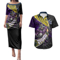 Melbourne Storm Rugby Couples Matching Puletasi and Hawaiian Shirt Tribal Polynesian Power Art - Lightning Mascot