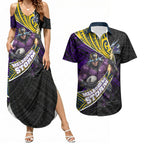 Melbourne Storm Rugby Couples Matching Summer Maxi Dress and Hawaiian Shirt Tribal Polynesian Power Art - Lightning Mascot