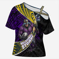 Melbourne Storm Rugby Cross Shoulder Shirt Tribal Polynesian Power Art - Lightning Mascot