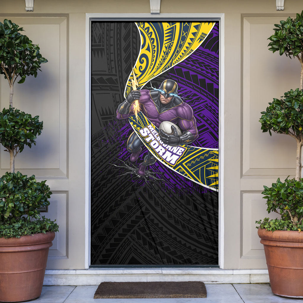 Melbourne Storm Rugby Door Cover Tribal Polynesian Power Art - Lightning Mascot