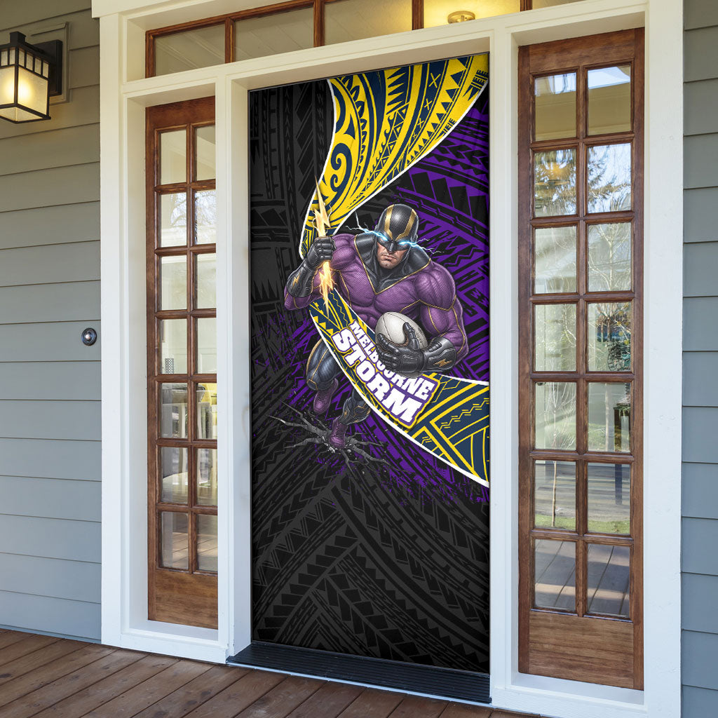Melbourne Storm Rugby Door Cover Tribal Polynesian Power Art - Lightning Mascot