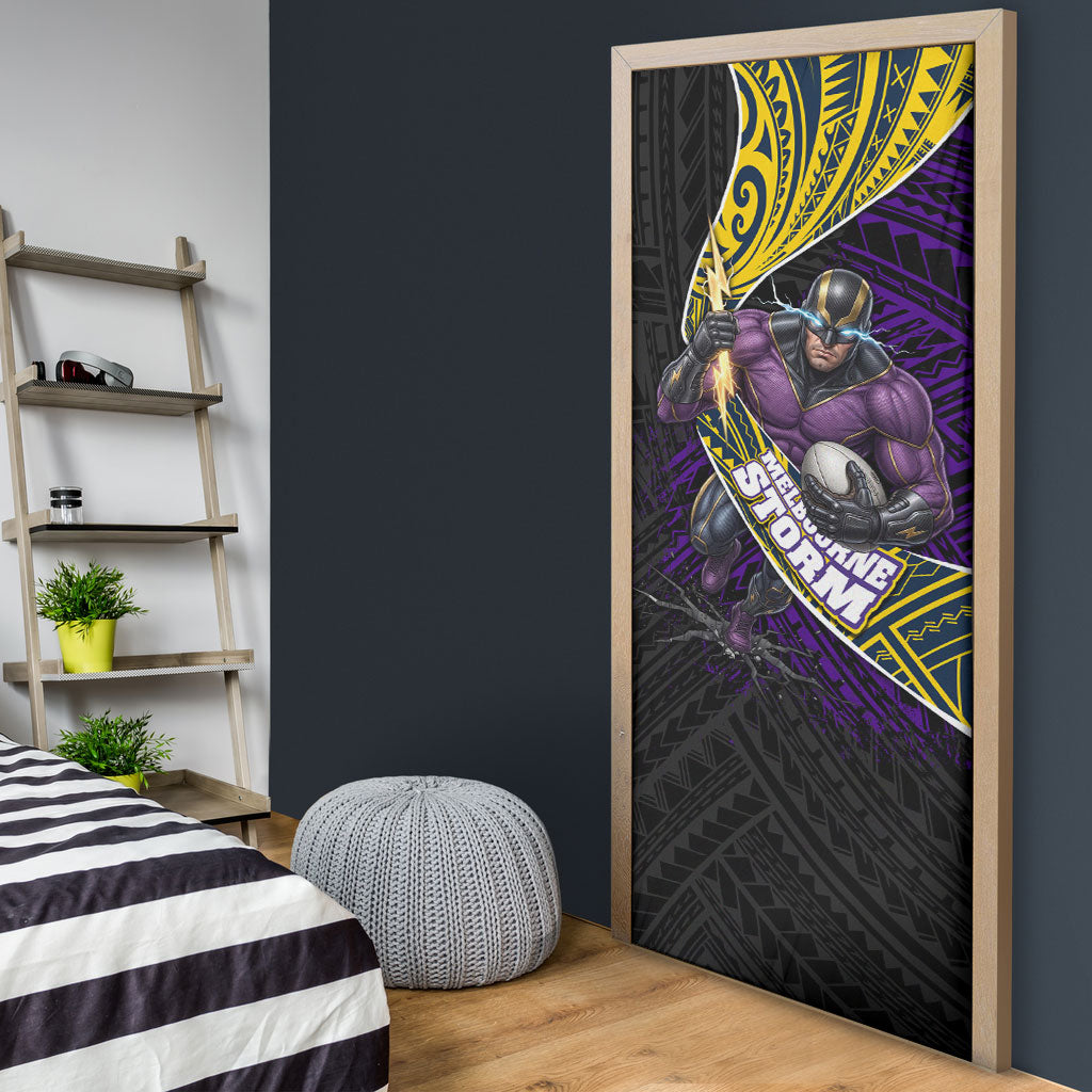 Melbourne Storm Rugby Door Cover Tribal Polynesian Power Art - Lightning Mascot