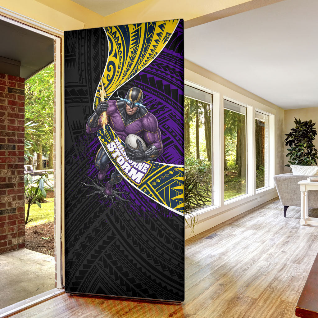 Melbourne Storm Rugby Door Cover Tribal Polynesian Power Art - Lightning Mascot