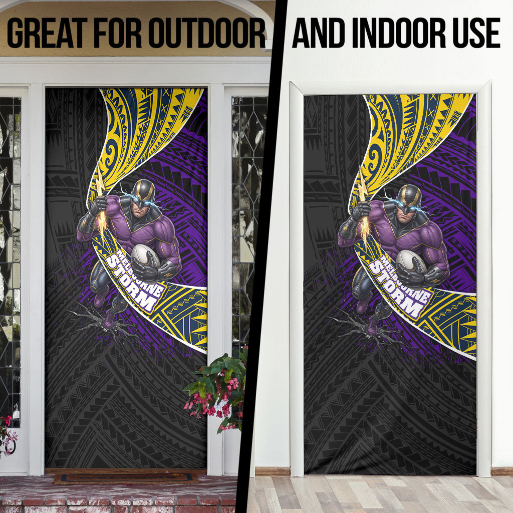 Melbourne Storm Rugby Door Cover Tribal Polynesian Power Art - Lightning Mascot