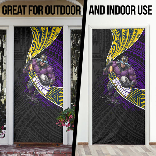 Melbourne Storm Rugby Door Cover Tribal Polynesian Power Art - Lightning Mascot