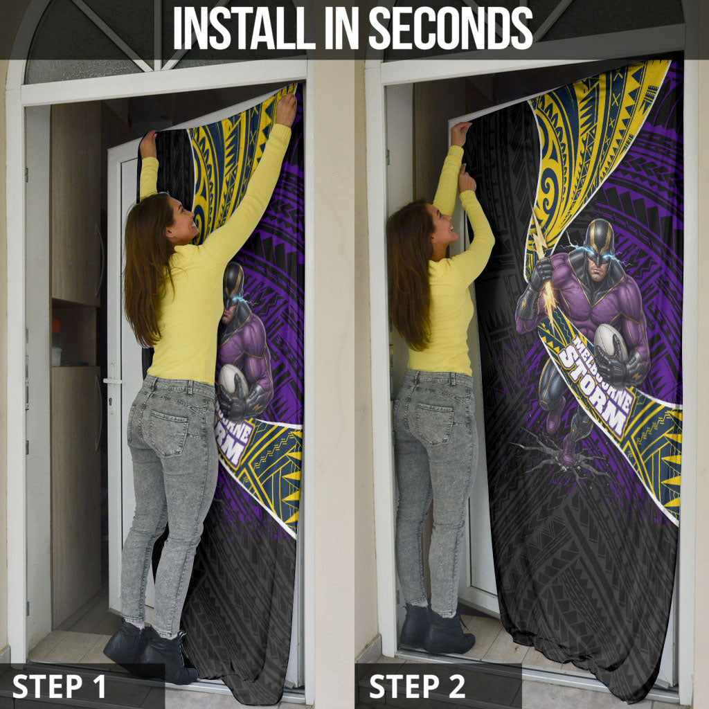 Melbourne Storm Rugby Door Cover Tribal Polynesian Power Art - Lightning Mascot