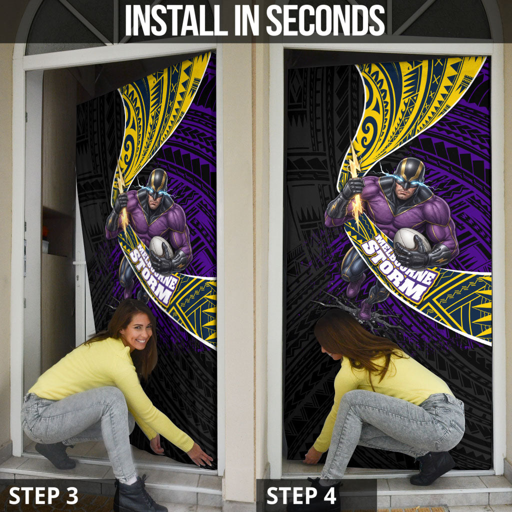 Melbourne Storm Rugby Door Cover Tribal Polynesian Power Art - Lightning Mascot
