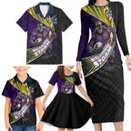 Melbourne Storm Rugby Family Matching Long Sleeve Bodycon Dress and Hawaiian Shirt Tribal Polynesian Power Art - Lightning Mascot