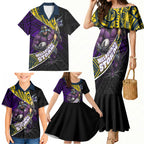 Melbourne Storm Rugby Family Matching Mermaid Dress and Hawaiian Shirt Tribal Polynesian Power Art - Lightning Mascot
