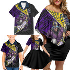 Melbourne Storm Rugby Family Matching Off Shoulder Short Dress and Hawaiian Shirt Tribal Polynesian Power Art - Lightning Mascot
