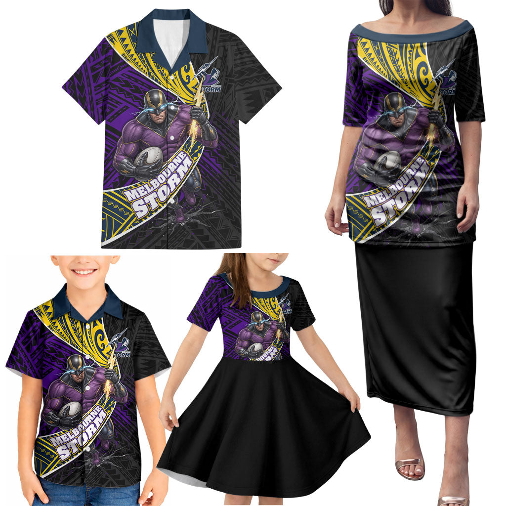 Melbourne Storm Rugby Family Matching Puletasi and Hawaiian Shirt Tribal Polynesian Power Art - Lightning Mascot