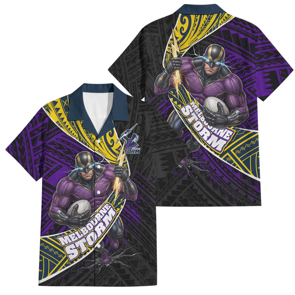 Melbourne Storm Rugby Family Matching Puletasi and Hawaiian Shirt Tribal Polynesian Power Art - Lightning Mascot