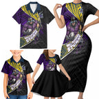 Melbourne Storm Rugby Family Matching Short Sleeve Bodycon Dress and Hawaiian Shirt Tribal Polynesian Power Art - Lightning Mascot