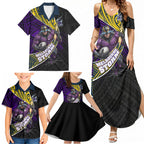 Melbourne Storm Rugby Family Matching Summer Maxi Dress and Hawaiian Shirt Tribal Polynesian Power Art - Lightning Mascot