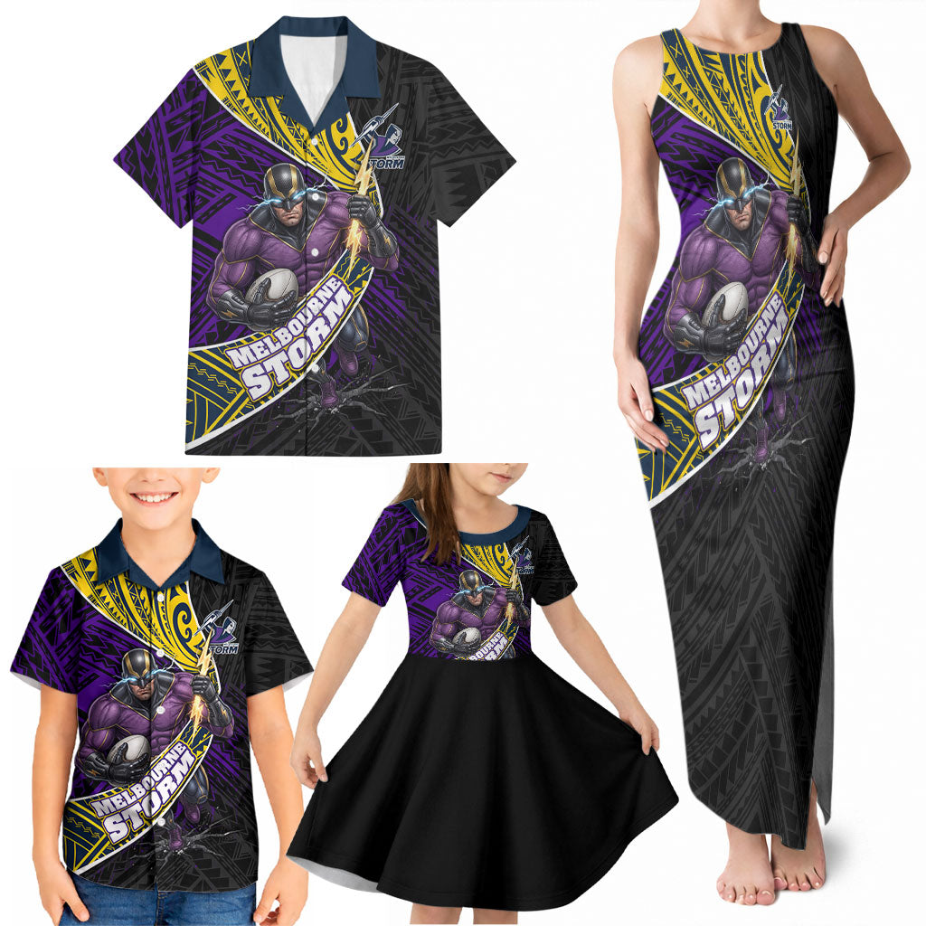 Melbourne Storm Rugby Family Matching Tank Maxi Dress and Hawaiian Shirt Tribal Polynesian Power Art - Lightning Mascot