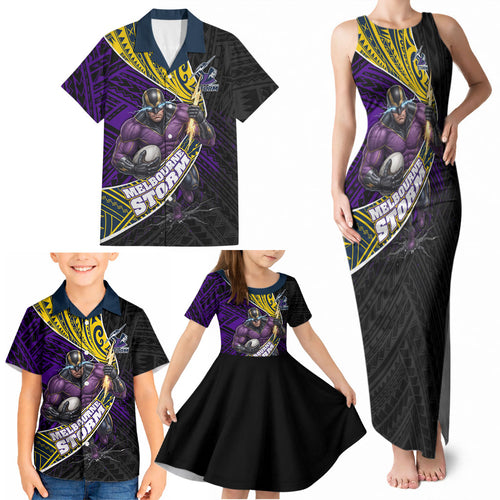 Melbourne Storm Rugby Family Matching Tank Maxi Dress and Hawaiian Shirt Tribal Polynesian Power Art - Lightning Mascot