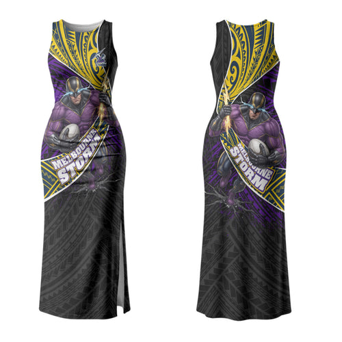 Melbourne Storm Rugby Family Matching Tank Maxi Dress and Hawaiian Shirt Tribal Polynesian Power Art - Lightning Mascot