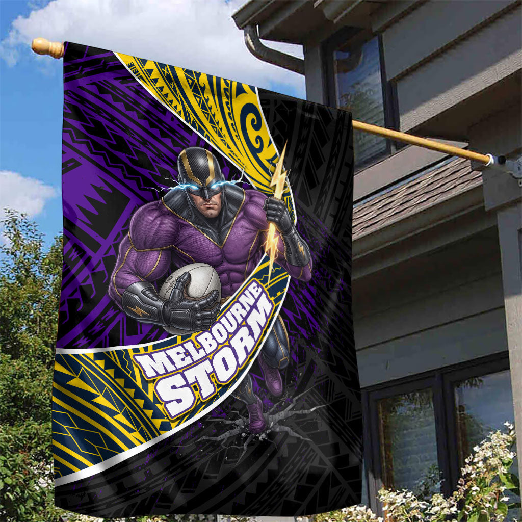 Melbourne Storm Rugby Garden Flag Tribal Polynesian Power Art - Lightning Mascot