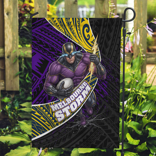 Melbourne Storm Rugby Garden Flag Tribal Polynesian Power Art - Lightning Mascot