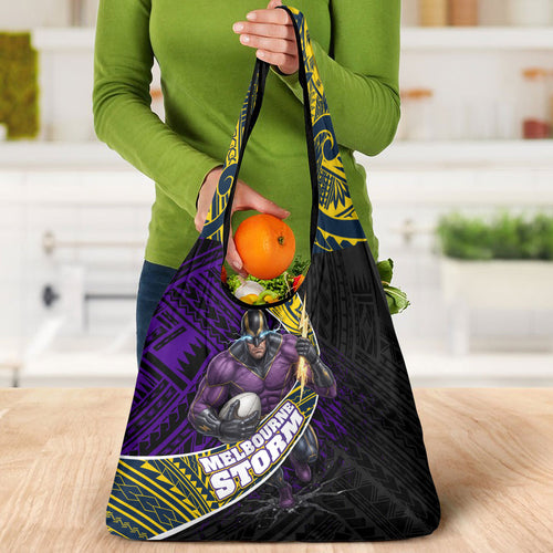 Melbourne Storm Rugby Grocery Bag Tribal Polynesian Power Art - Lightning Mascot