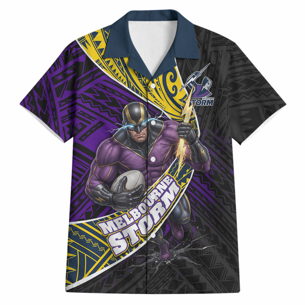 Melbourne Storm Rugby Hawaiian Shirt Tribal Polynesian Power Art - Lightning Mascot