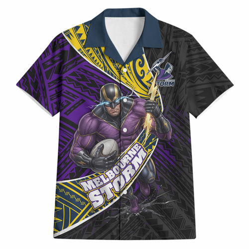 Melbourne Storm Rugby Hawaiian Shirt Tribal Polynesian Power Art - Lightning Mascot