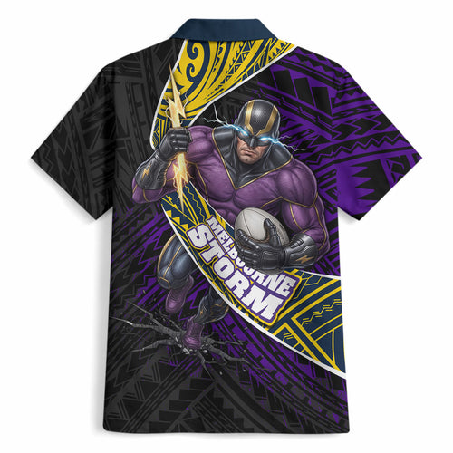 Melbourne Storm Rugby Hawaiian Shirt Tribal Polynesian Power Art - Lightning Mascot