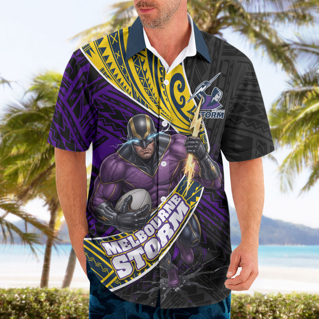 Melbourne Storm Rugby Hawaiian Shirt Tribal Polynesian Power Art - Lightning Mascot