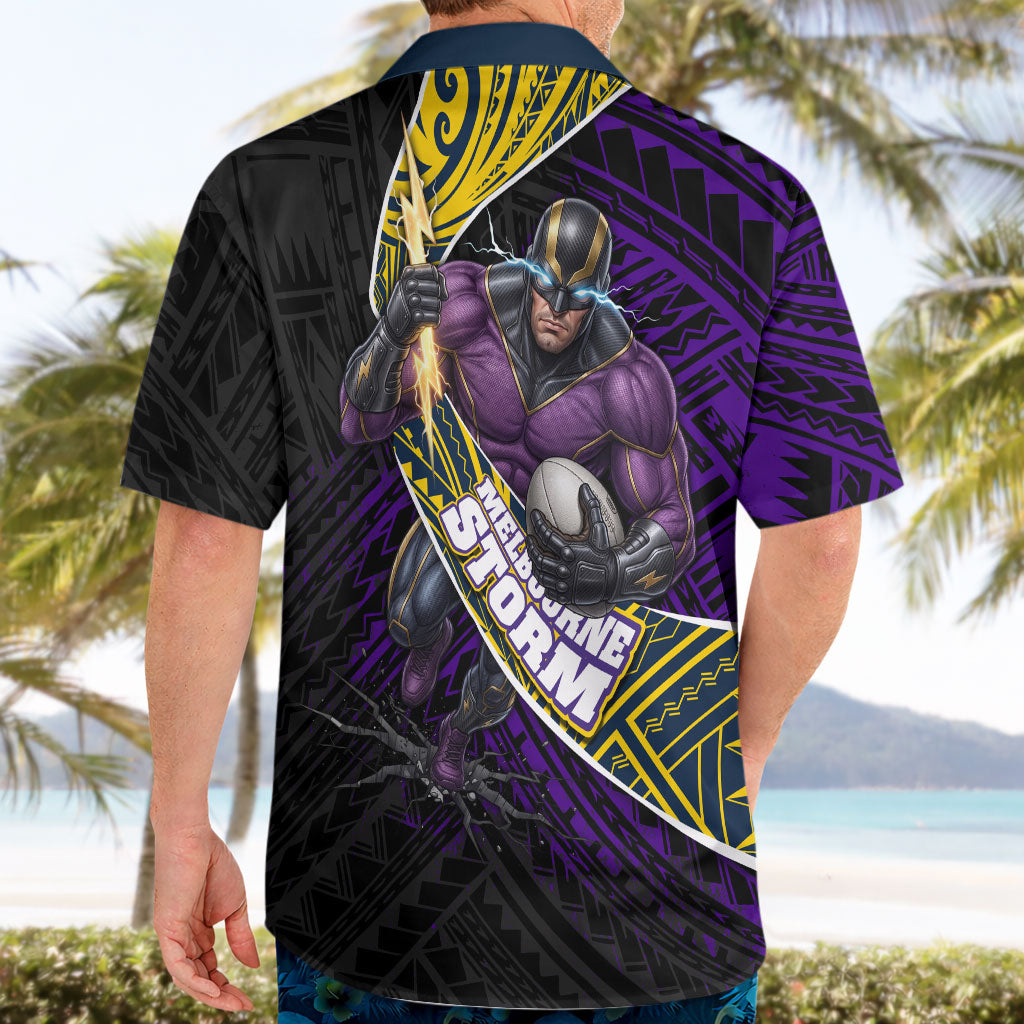 Melbourne Storm Rugby Hawaiian Shirt Tribal Polynesian Power Art - Lightning Mascot