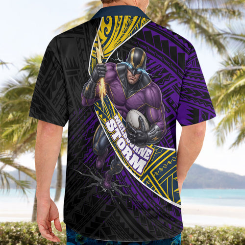 Melbourne Storm Rugby Hawaiian Shirt Tribal Polynesian Power Art - Lightning Mascot