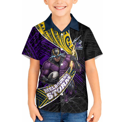Melbourne Storm Rugby Hawaiian Shirt Tribal Polynesian Power Art - Lightning Mascot