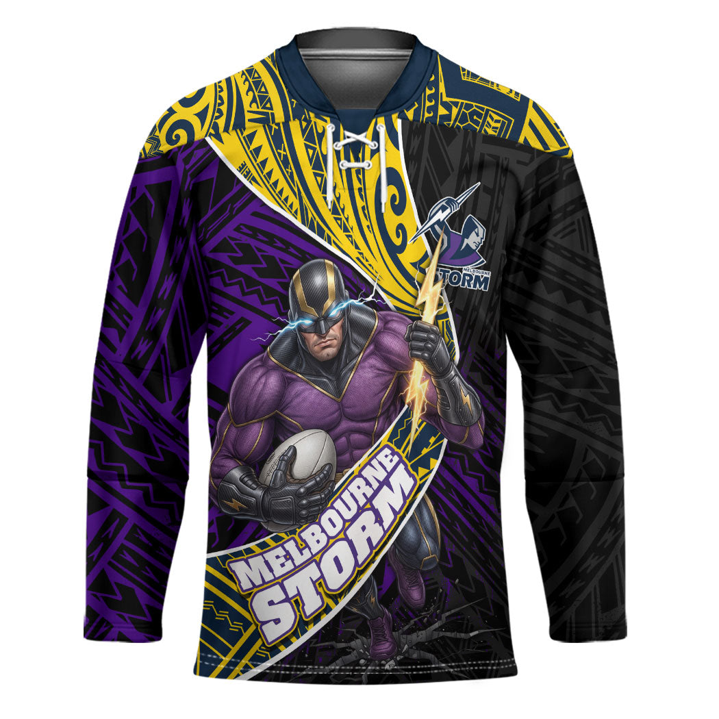 Melbourne Storm Rugby Hockey Jersey Tribal Polynesian Power Art - Lightning Mascot
