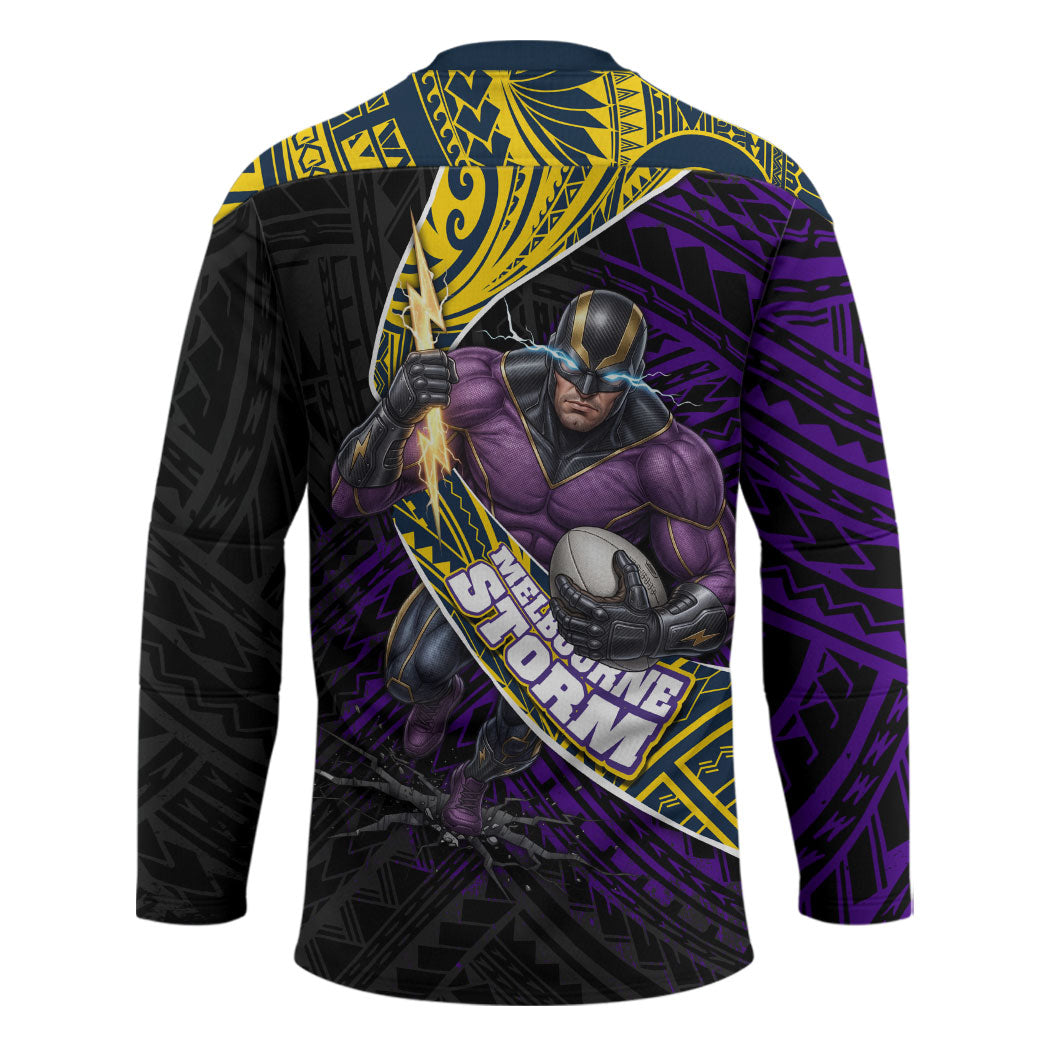 Melbourne Storm Rugby Hockey Jersey Tribal Polynesian Power Art - Lightning Mascot