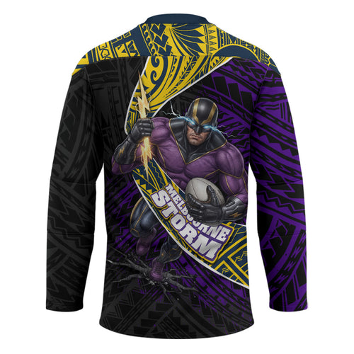 Melbourne Storm Rugby Hockey Jersey Tribal Polynesian Power Art - Lightning Mascot