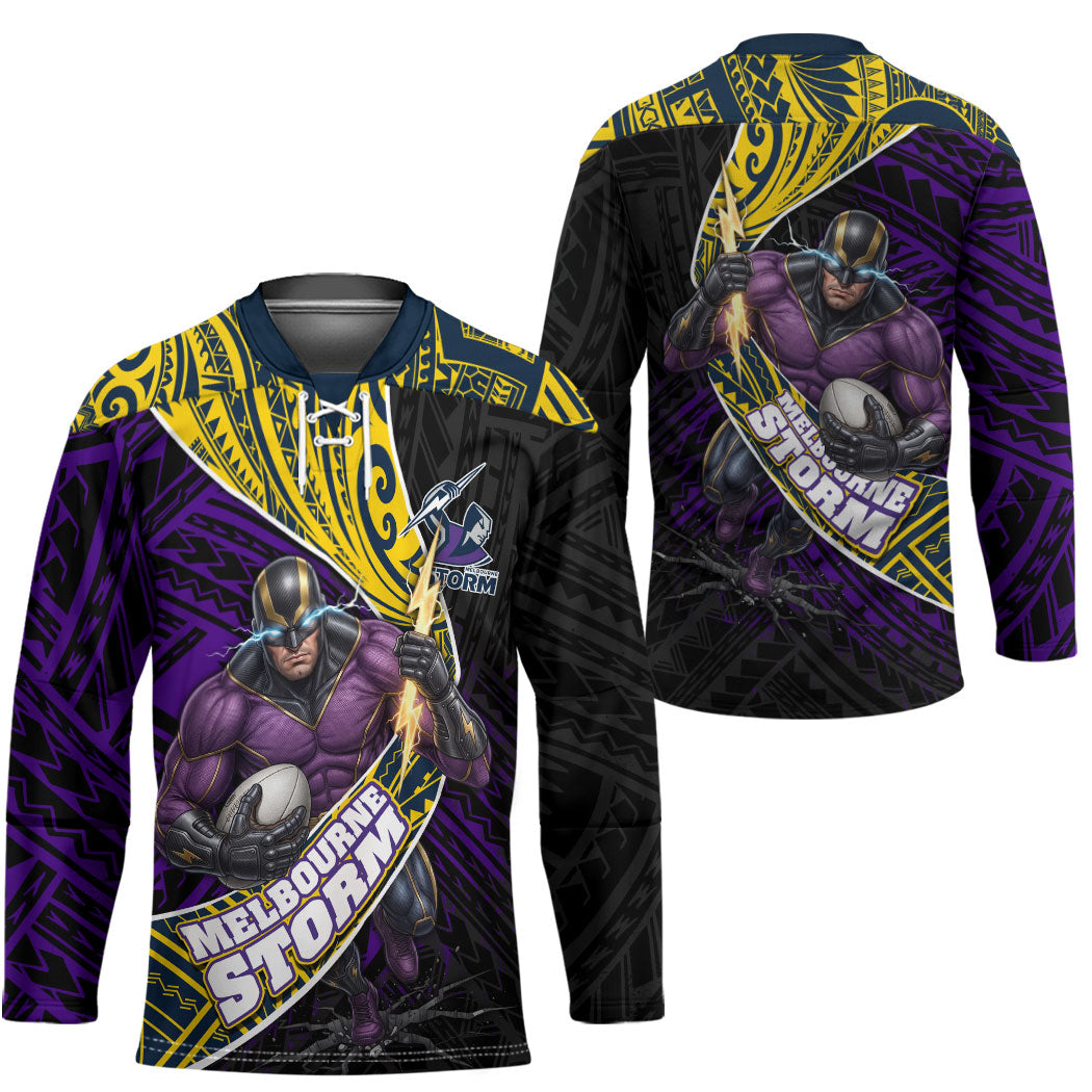 Melbourne Storm Rugby Hockey Jersey Tribal Polynesian Power Art - Lightning Mascot