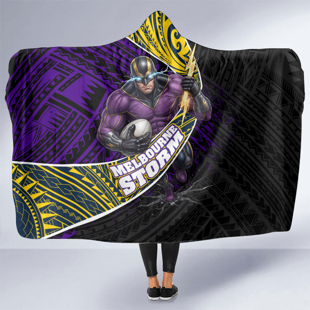 Melbourne Storm Rugby Hooded Blanket Tribal Polynesian Power Art - Lightning Mascot