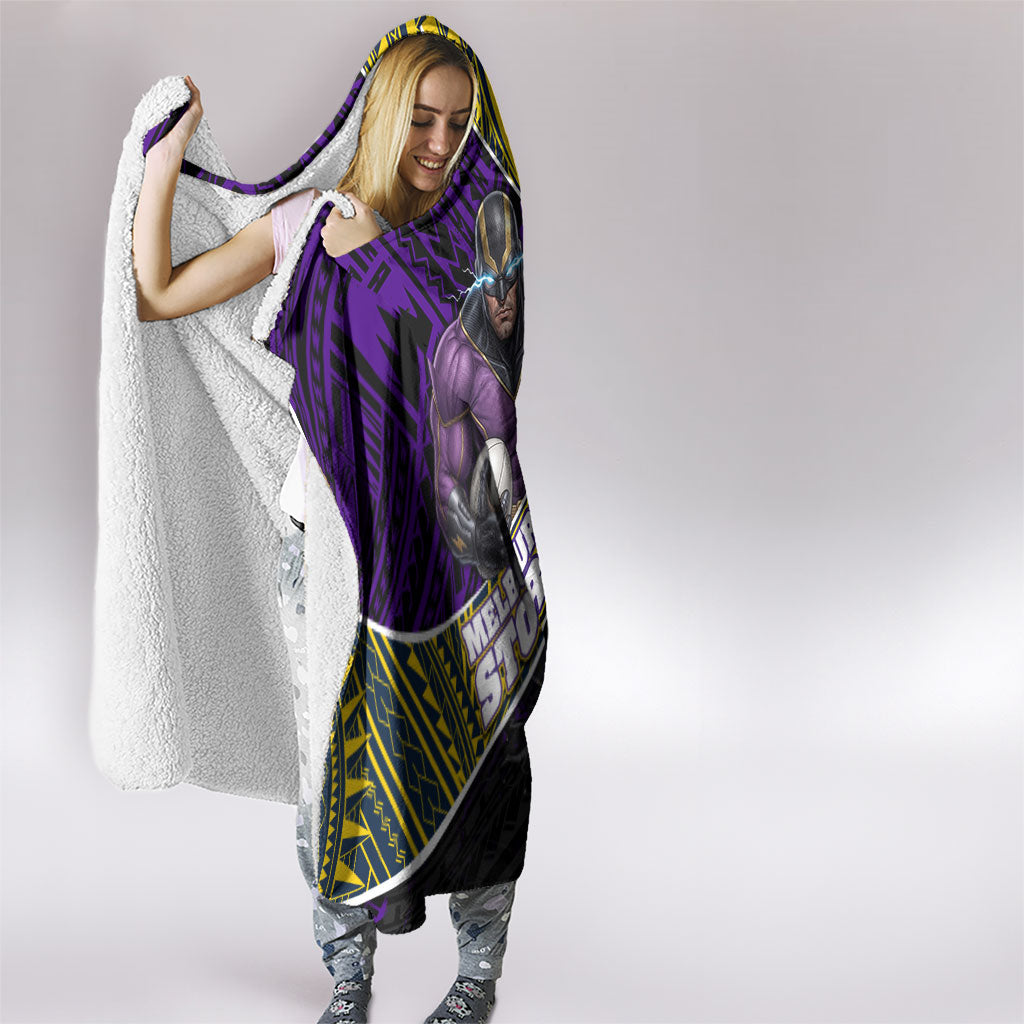 Melbourne Storm Rugby Hooded Blanket Tribal Polynesian Power Art - Lightning Mascot