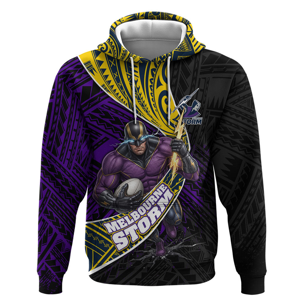 Melbourne Storm Rugby Hoodie Tribal Polynesian Power Art - Lightning Mascot
