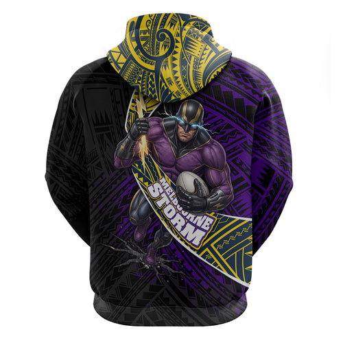 Melbourne Storm Rugby Hoodie Tribal Polynesian Power Art - Lightning Mascot